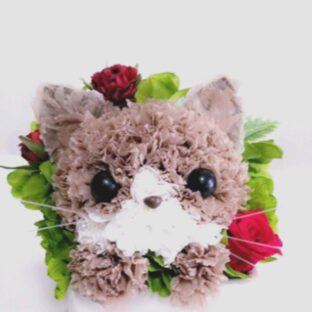 【茶猫】花っぷり フラワーペット／プリザーブドフラワー 猫  花 カーネーション プレゼント 誕生日　猫好き