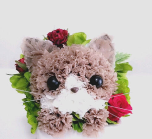 【茶猫】花っぷり フラワーペット／プリザーブドフラワー 猫  花 カーネーション プレゼント 誕生日　猫好き