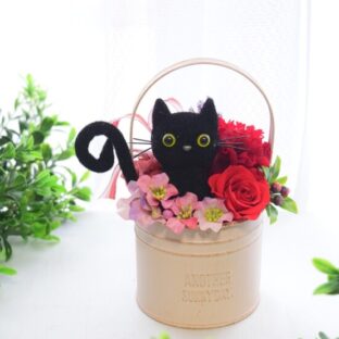 花と猫 No.3【レッド】プリザーブドフラワー 猫 動物 ペット  プレゼント 誕生日 フラワー