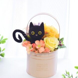 花と猫 No.3【イエロー】プリザーブドフラワー 猫 動物 ペット  プレゼント 誕生日 フラワー