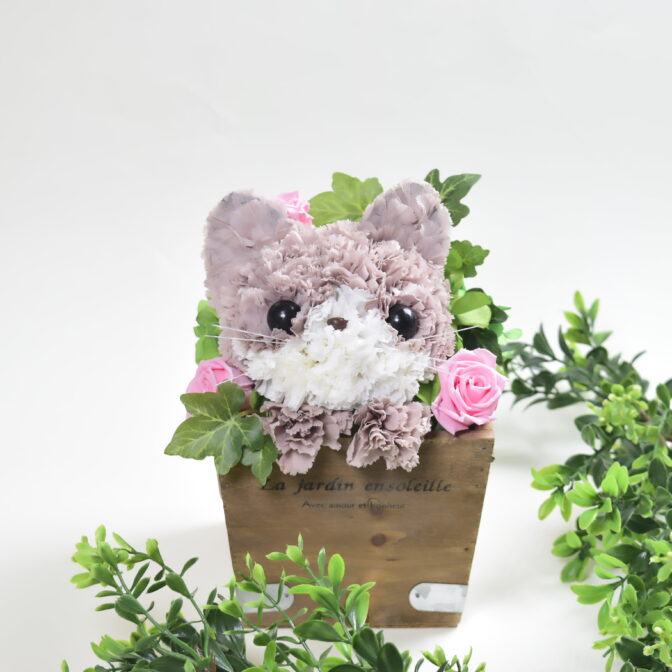 プリザーブドフラワーの猫 ピンク