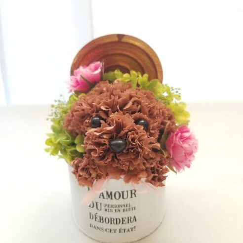 花の犬（濃い茶色）／プリザーブドフラワー 犬 トイプードル 花 カーネーション プレゼント 誕生日