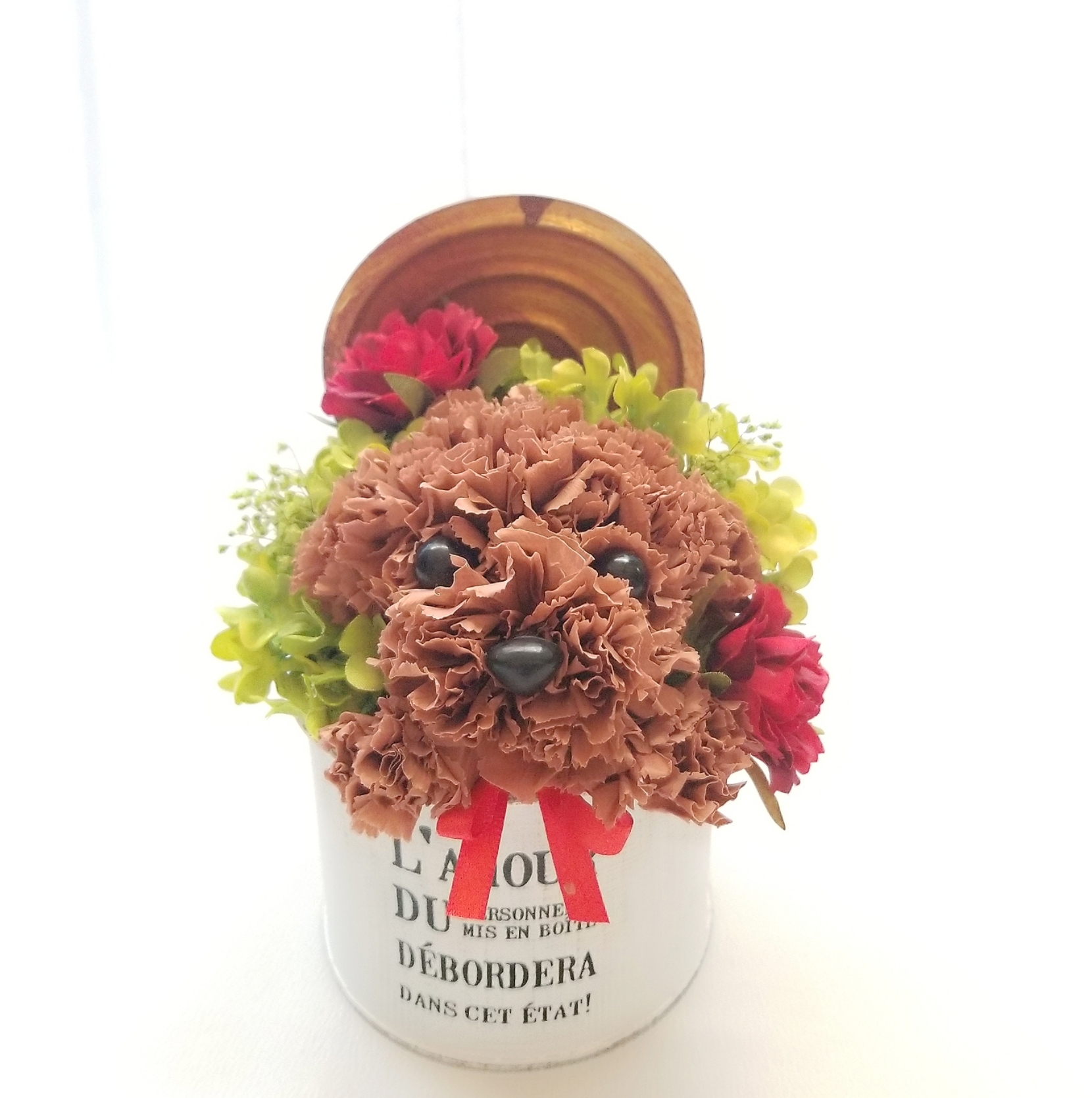 花の犬（濃い茶色）／プリザーブドフラワー 犬 トイプードル 花