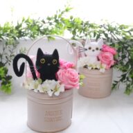 花と猫 No.3【ピンク】プリザーブドフラワー 猫 動物 ペット  プレゼント　誕生日　フラワー