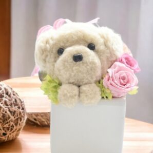 花 もこペット【白い犬】プリザーブドフラワー 犬 　毛糸の動物 トイプードル　マルチーズ　シーズー　フラワー