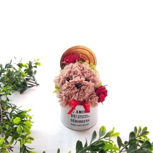 花の犬（淡い茶色）／プリザーブドフラワー 犬 トイプードル 花 カーネーション プレゼント 誕生日