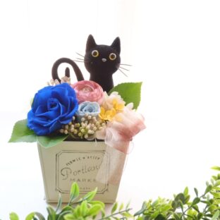 花と猫 No.4【ブルー】プリザーブドフラワー 猫 動物 ペット プレゼント 花 誕生日 フラワーギフト