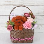 もこペット　茶犬　ピンクバスケット