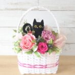 猫　フラワーバスケット　ピンク