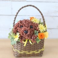 【犬種選べる】フラワーペット バスケット(イエロー)プリザーブドフラワー 犬  花 カーネーション プレゼント 誕生日