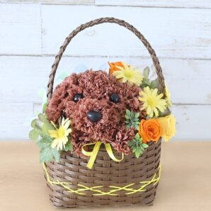 【犬種選べる】フラワーペット バスケット（イエロー）プリザーブドフラワー 犬  花 カーネーション プレゼント 誕生日