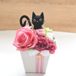花と猫 No.1【ピンク】プリザーブドフラワー 猫 動物 ペット プレゼント 母の日 誕生日 フラワー