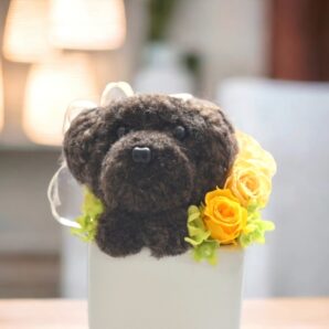 犬 もこペット【コーヒー】プリザーブドフラワー 毛糸の動物 花 ペット 動物　犬　プードル